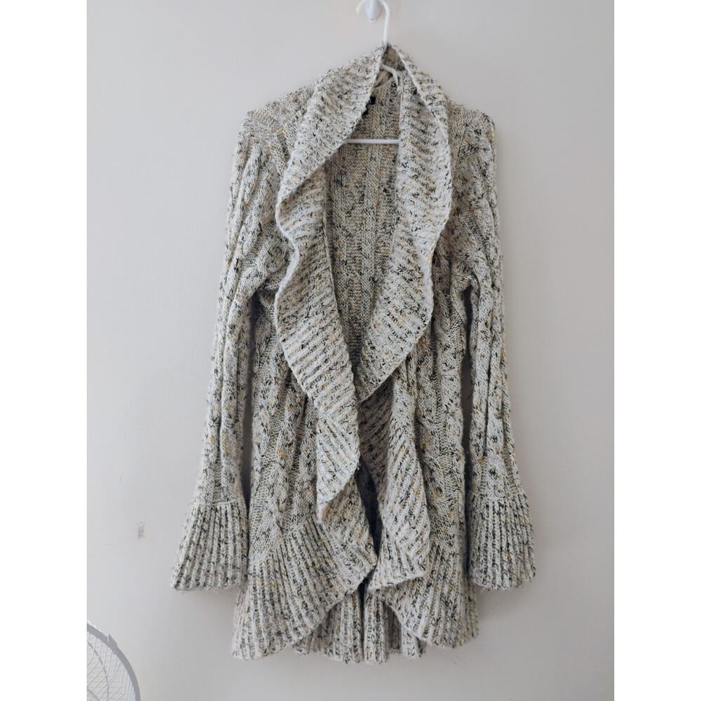 Apt. 9 XL Long Beige Cardigan Sweater. Ruffles. Bell Sleeve. Hippie. Boho.